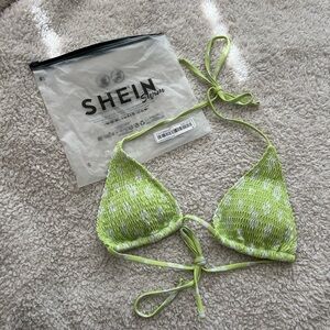 SHEIN Swim Summer Beach Smocked Halter Green Tie Knot Bikini Top Size Small